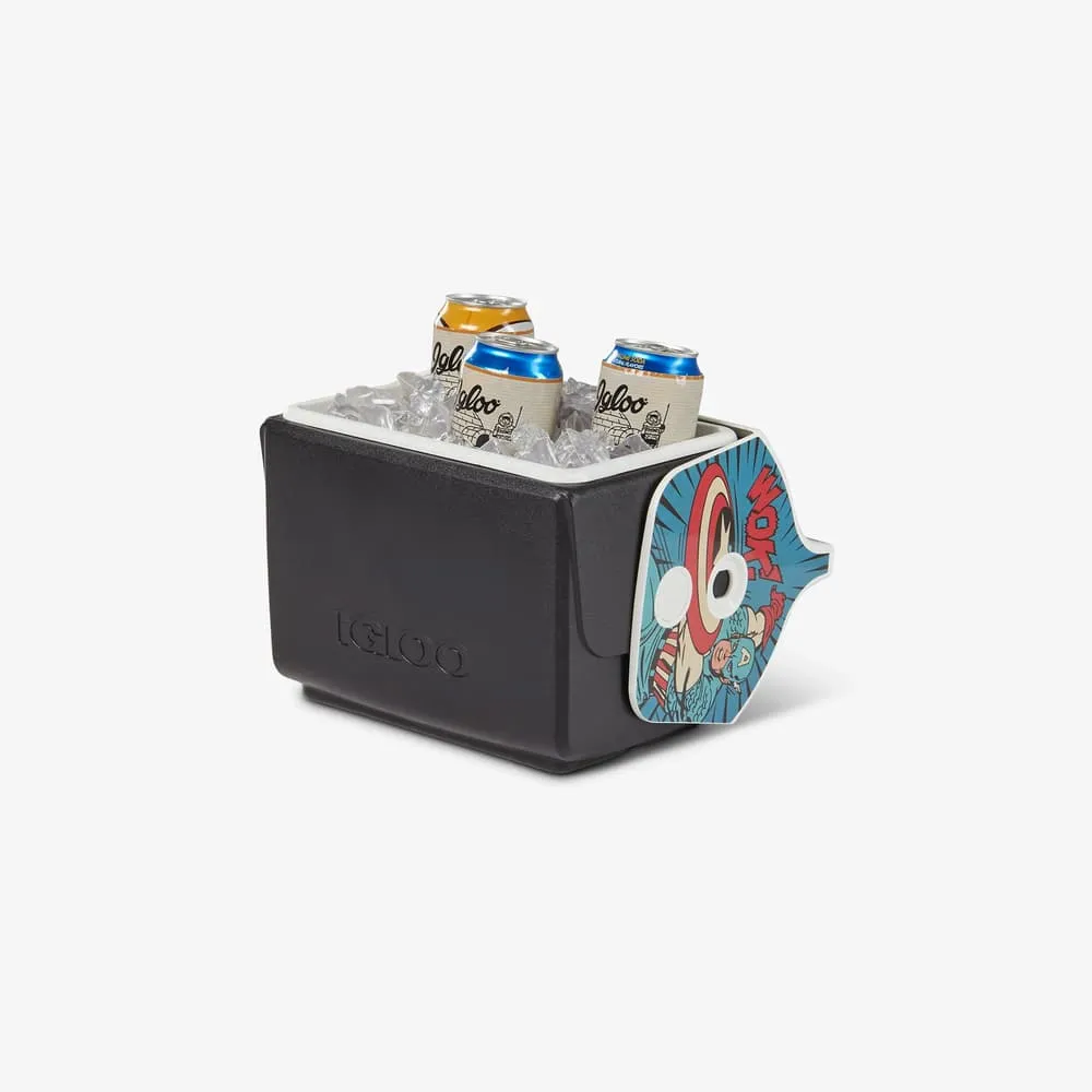 Captain America cooler / shop it <a href=https://www.igloocoolers.com/products/marvel-captain-america-little-playmate-cooler>here</a>