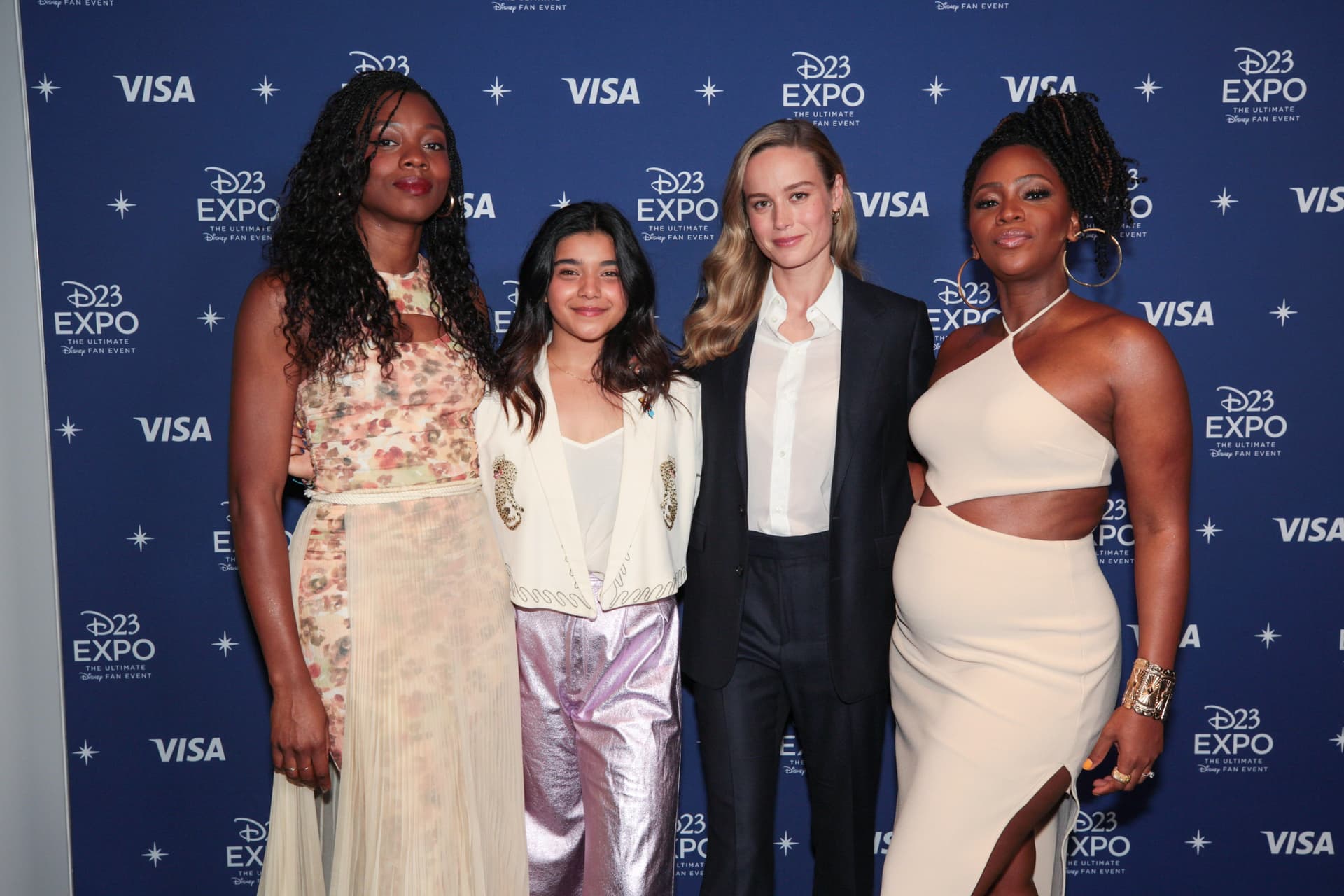 Nia DaCosta, Iman Vellani, Brie Larson, and Teyonah Parris after 'The Marvels' panel at D23