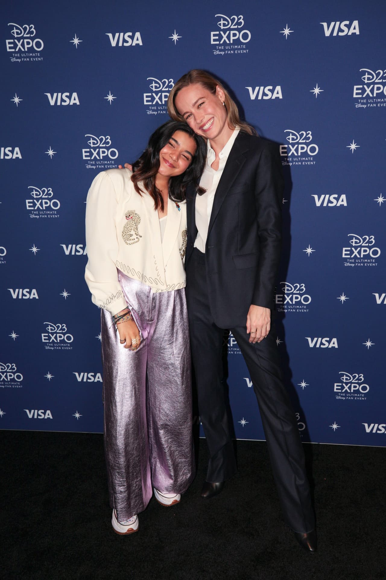 Brie Larson and Iman Vellani after 'The Marvels' panel at D23