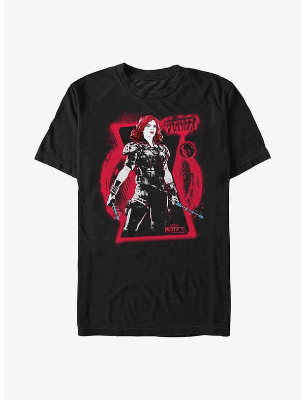 Black Widow Post Apocalypse Ready T-Shirt / shop it <a href=”https://www.hottopic.com/product/marvel-what-if-black-widow-post-apocalypse-ready-t-shirt/16976198.html">here</a>