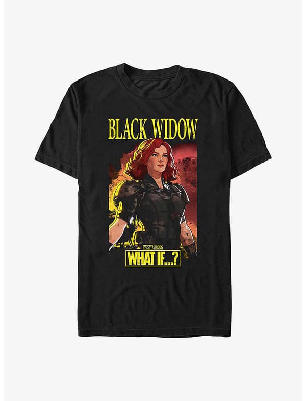 Black Widow Apocalyptic Suit T-Shirt / shop it <a href=”https://www.hottopic.com/product/marvel-what-if-black-widow-apocalyptic-suit-t-shirt/16976278.html">here</a>