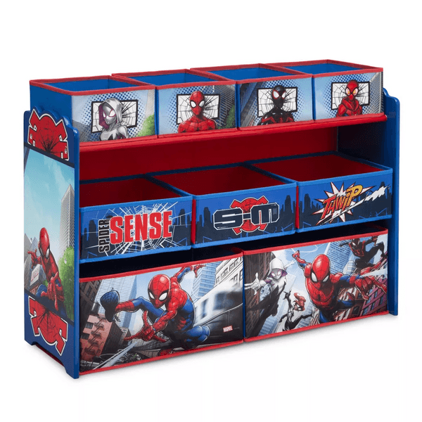 Shop it <a href=https://www.target.com/p/delta-children-marvel-spider-man-deluxe-9-bin-design-and-store-toy-organizer/-/A-88077025>here</a>