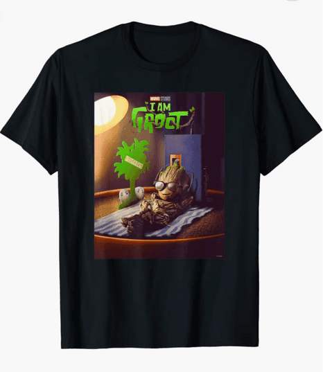 Groot poster t-shirt / shop it <a href=https://www.amazon.com/stores/page/27AE75C8-7034-416C-A527-A13355FF0124?ingress=3&visitId=a97ef991-56b0-4cbd-bfed-cba8b115aec0>here</a>