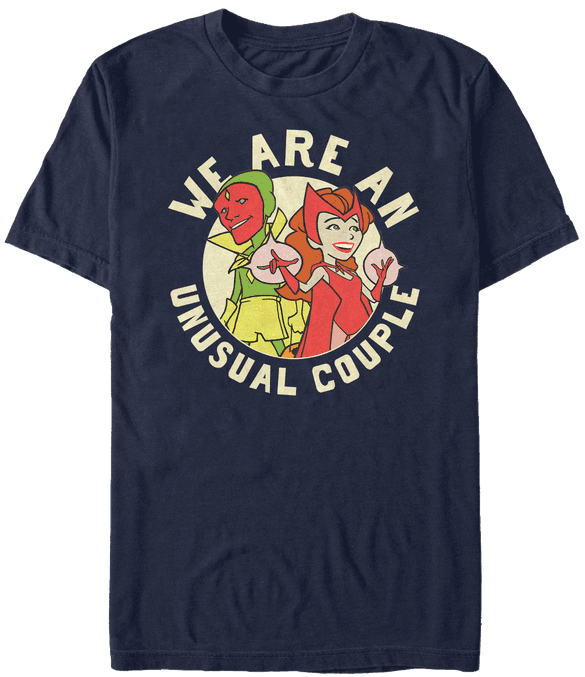 <a href="https://www.hottopic.com/product/marvel-wandavision-retro-we-are-an-unusual-couple-t-shirt/15103859.html"> Retro Unusual Couplle T-Shirt</a> / Hot Topic