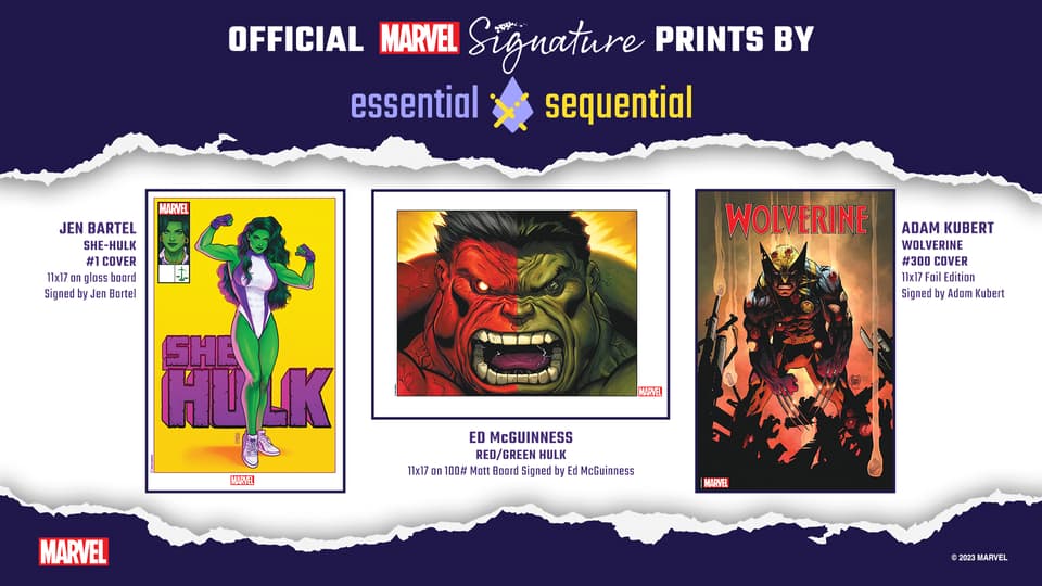 Essential Sequential prints for She-Hulk, Red Hulk/Green Hulk, and Wolverine