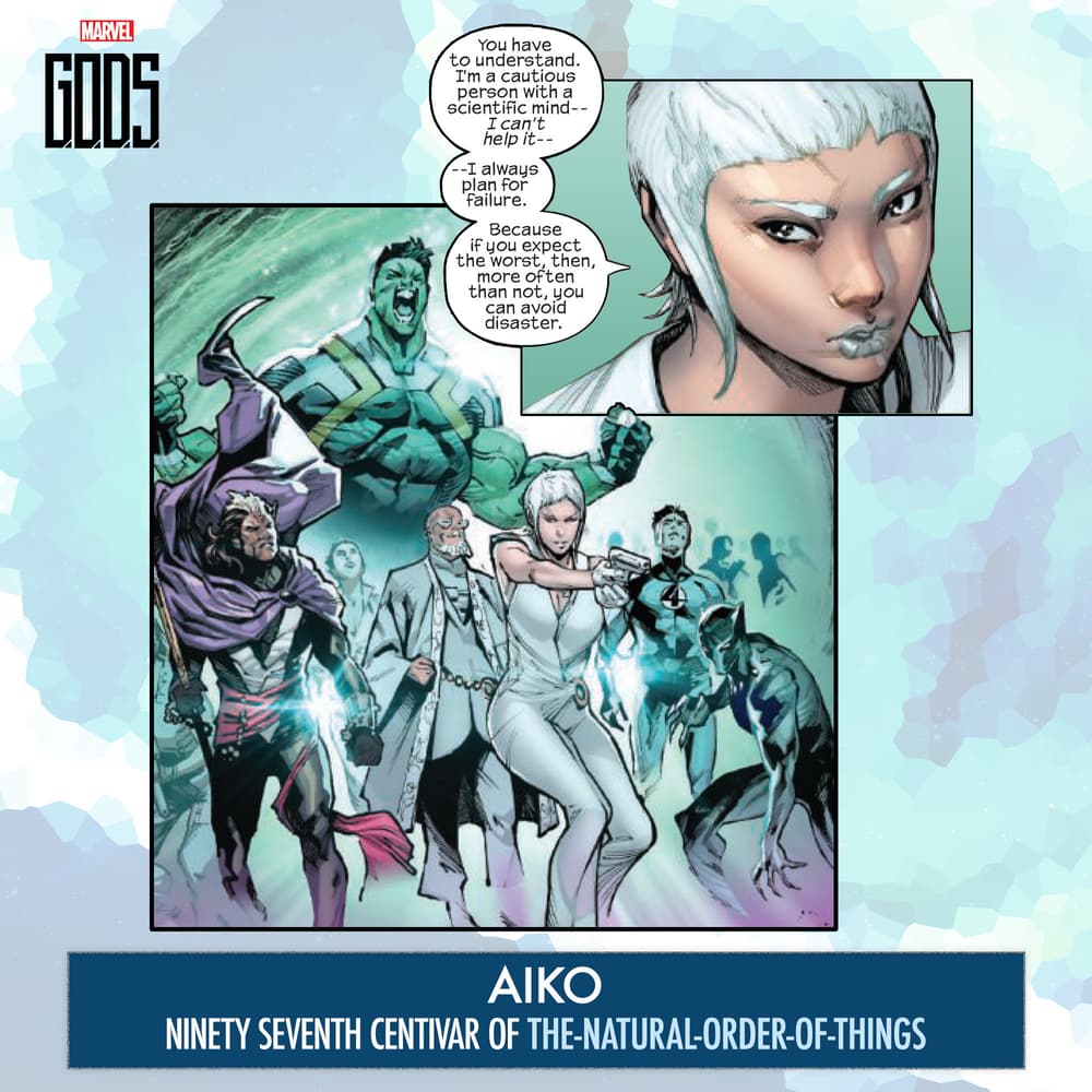 G.O.D.S. #1 panels by Jonathan Hickman, Valerio Schiti, Marte Gracia, and VC's Travis Lanham