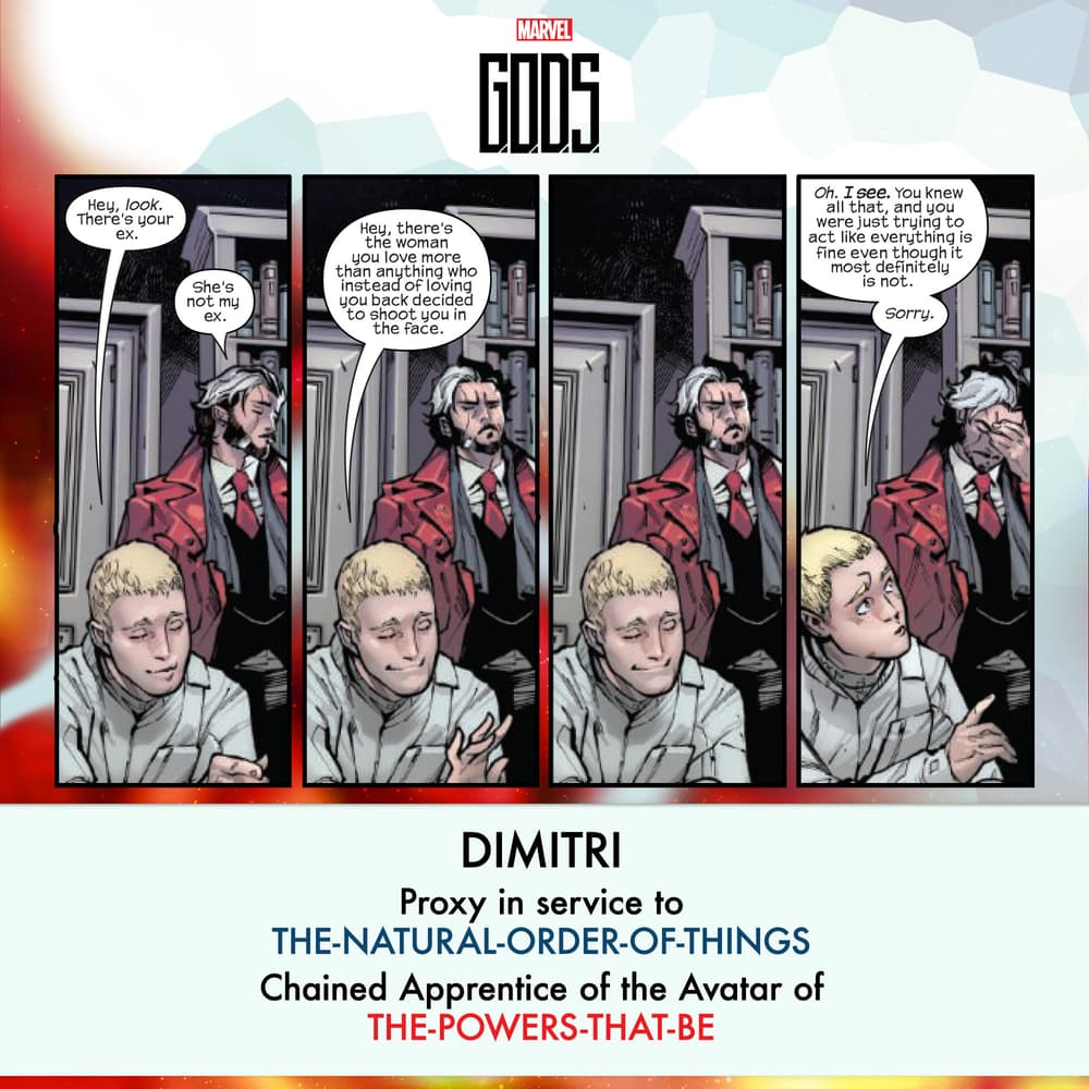 G.O.D.S. #1 panels by Jonathan Hickman, Valerio Schiti, Marte Gracia, and VC's Travis Lanham