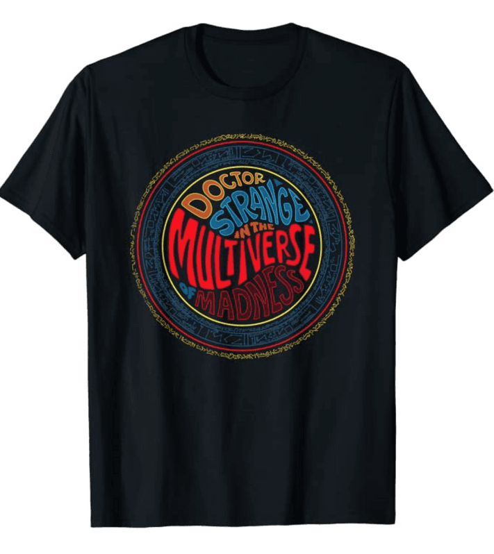 Doctor Strange Colorful Runes t-shirt / shop it <a href=https://www.amazon.com/Marvel-Strange-Multiverse-Madness-Colorful/dp/B09QPWWQQV>here</a>