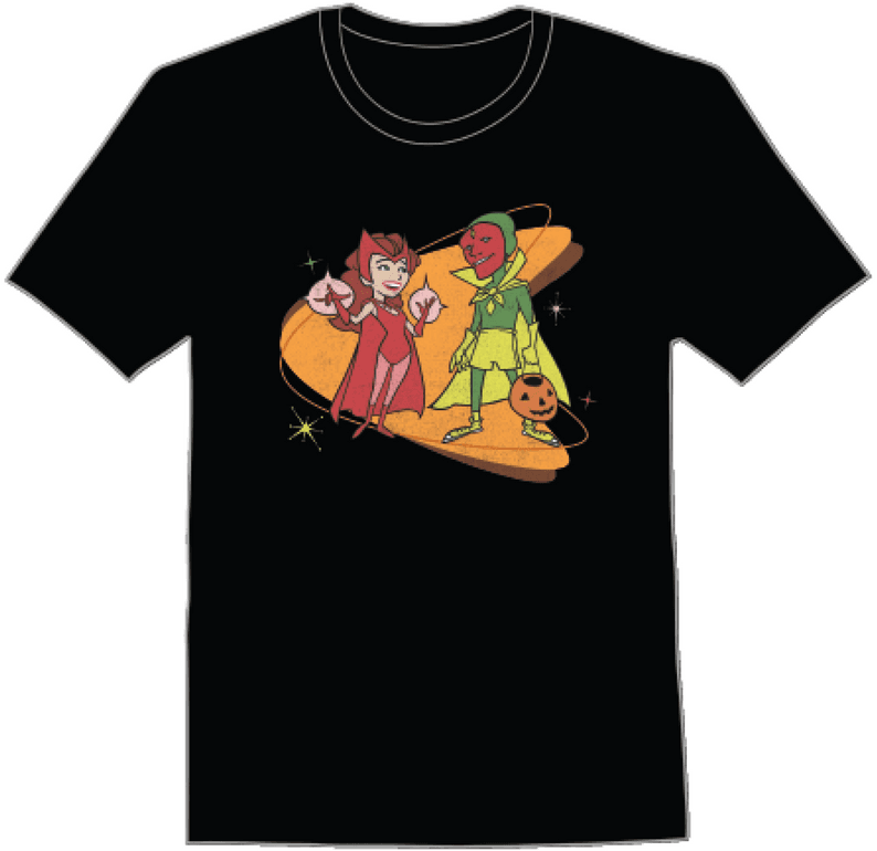 <a href="https://www.amazon.com/Marvel-WandaVision-Scarlet-Vision-T-Shirt/dp/B08KJ86CZN">WandaVision Retro 50’s T-Shirtt</a>/ Amazon