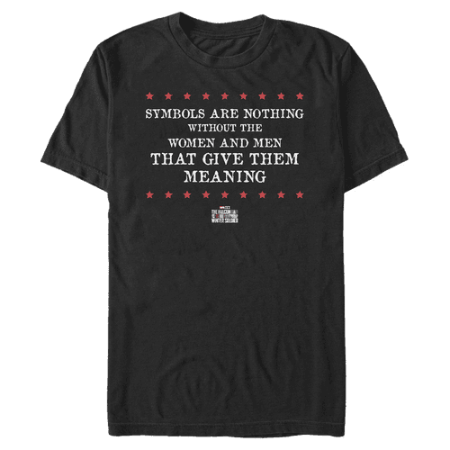<a href=https://www.hottopic.com/product/marvel-the-falcon-and-the-winter-soldier-symbols-are-nothing-t-shirt/15490521.html>Symbols Are Nothing T-Shirt</a> / Hot Topic