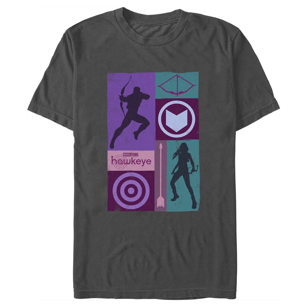Shop it <a href=https://www.hottopic.com/product/marvel-hawkeye-icon-boxes-t-shirt/17283193.html>here</a>