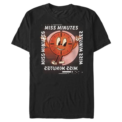 <a href=https://www.hottopic.com/product/marvel-loki-miss-minutes-glitch-t-shirt/15940744.html>Miss Minutes Glitch T-Shirt</a> / Hot Topic
