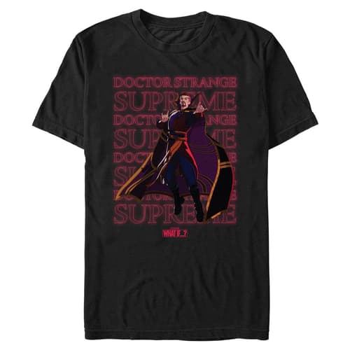 Doctor Strange Supreme Text T-shirt  / shop it <a href=https://www.hottopic.com/product/marvel-what-if...-supreme-text-stack-mens-t-shirt/16754283.html>here</a>