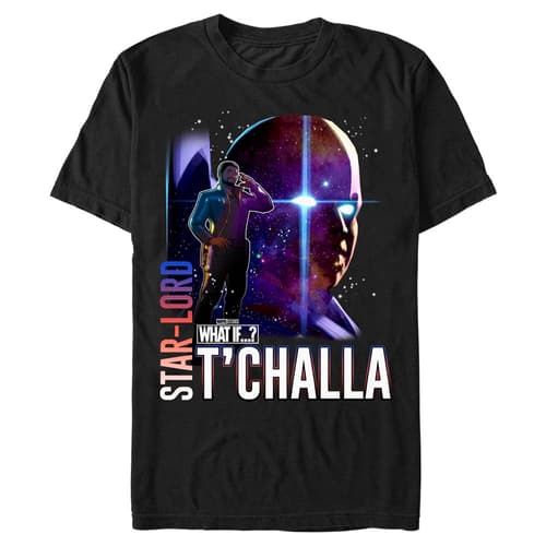 T’Challa Star-Lord and The Watcher T-Shirt / shop it <a href=https://www.hottopic.com/product/marvel-what-if...-star-lord-watcher-tchalla-t-shirt/16642871.html>here</a>