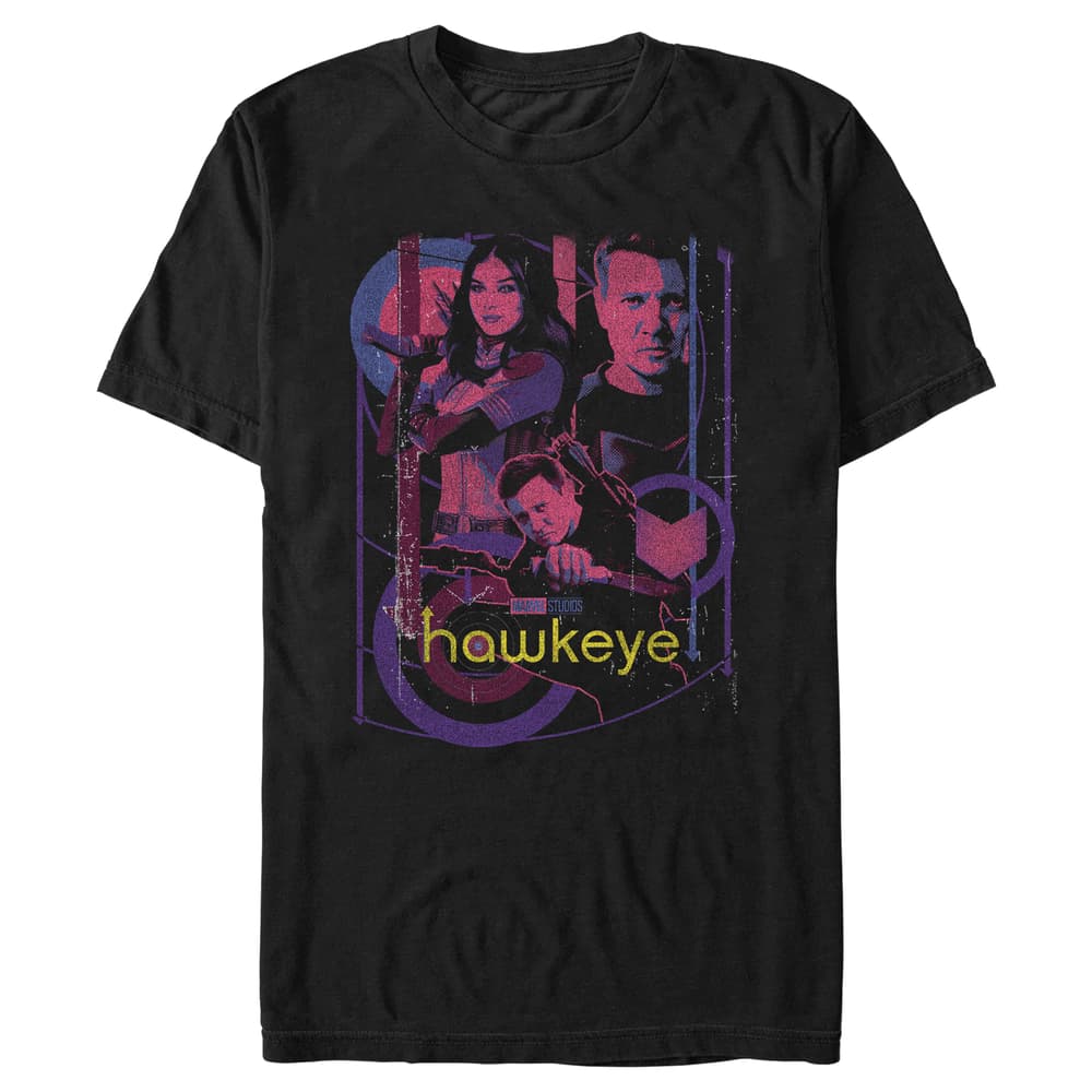 Slingers T-Shirt / shop it <a href=https://www.hottopic.com/product/marvel-hawkeye-main-slingers-t-shirt/17283223.html>here</a>