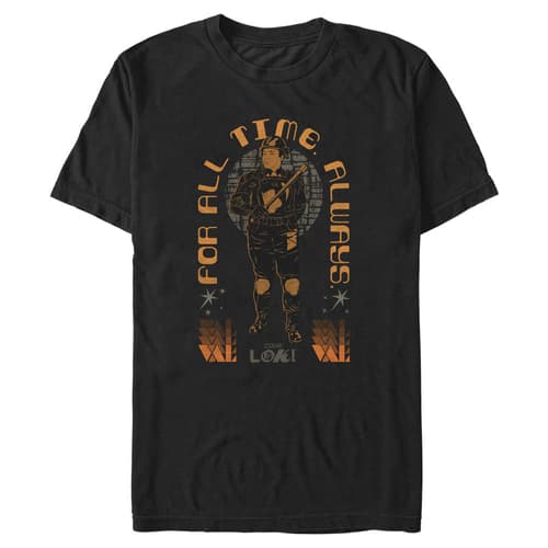 <a href=https://www.hottopic.com/product/marvel-loki-for-all-time.-always.-t-shirt/16013599.html>TVA 'Multiple Times' T-Shirt</a> / Hot Topic