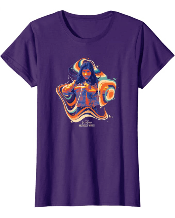 America Chavez Trippy t-shirt / shop it <a href=https://www.kohls.com/product/prd-5671589/juniors-marvel-doctor-strange-in-the-multiverse-of-madness-scarlet-witch-glitch-tee.jsp?prdPV=2>here</a>