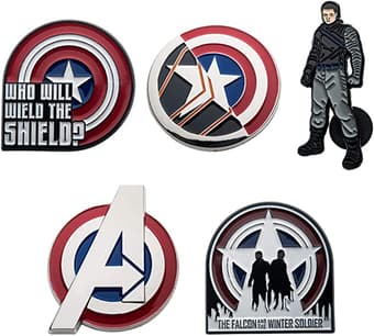 <a href=https://www.amazon.com/Marvel-Winter-Soldier-Enamel-Exclusive/dp/B08MSMPZ5P>The Winter Soldier Enamel 5 Pin Set</a> / Amazon