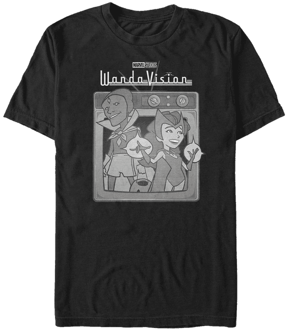<a href="https://www.hottopic.com/product/marvel-wandavision-retro-we-are-an-unusual-couple-t-shirt/15103859.html">WandaVision Vintage TV T-Shirt</a>/ Hot Topic