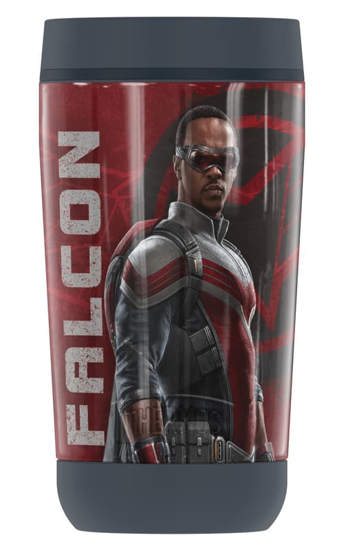 <a href=https://www.amazon.com/Marvel-GUARDIAN-COLLECTION-Stainless-insulated/dp/B08ZJSCJYW>Falcon Stainless Steel Travel Tumbler, Vacuum insulated & Double Wall, 12 oz.</a> / Amazon