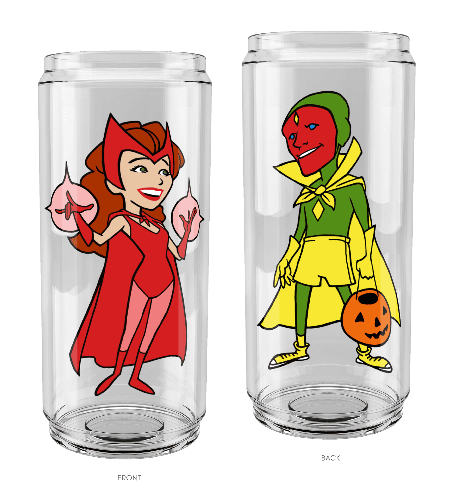 <a href="https://www.amazon.com/Marvel-Wanda-Vision-16oz-Halloween/dp/B08VV67WQC">WandaVision Halloween 16oz. Glass Can</a>/ Amazon