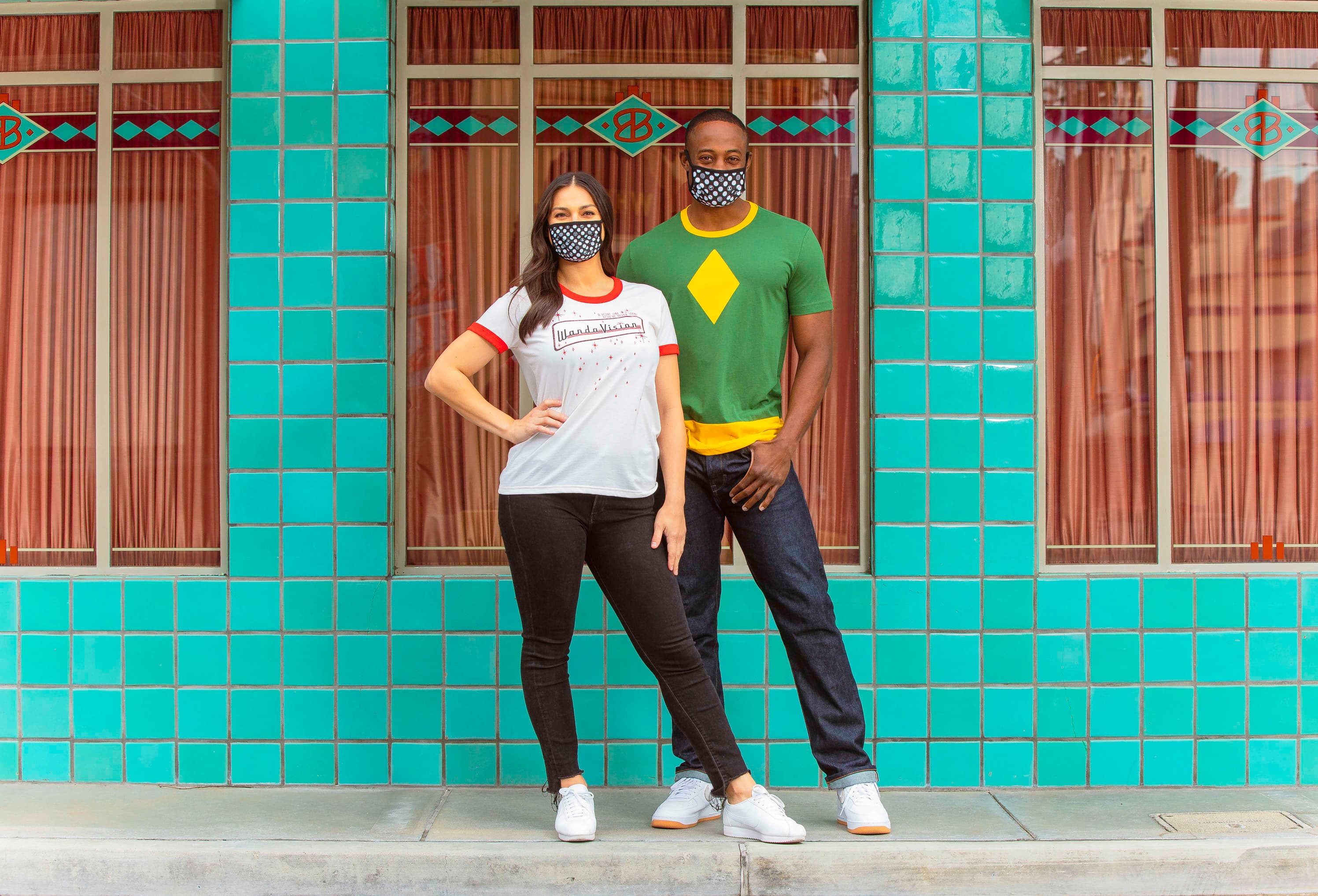 <a href="https://www.shopdisney.com/vision-t-shirt-for-men-wandavision-5620105887614M.html">Vision T-Shirt</a> and <a href="https://www.shopdisney.com/wandavision-ringer-t-shirt-for-women-5620045537615M.html">WandaVision Ringer T-Shirt</a>/ ShopDisney