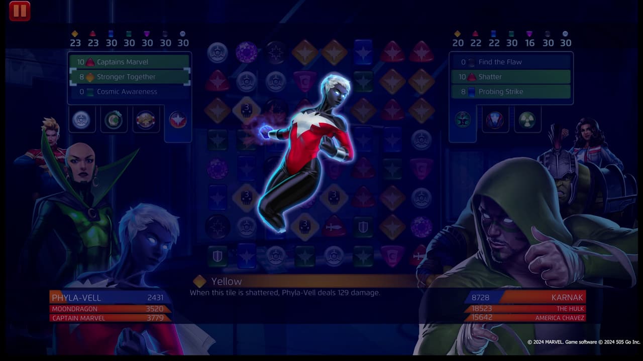 Phyla-Vell (Captain Marvel) uses Cosmic Awareness in MARVEL Puzzle Quest