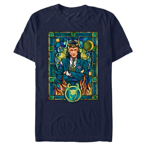 President Loki Stained Glass T-Shirt / shop it <a href=https://www.hottopic.com/product/marvel-loki-stained-glass-window-t-shirt/16140970.html>here</a>