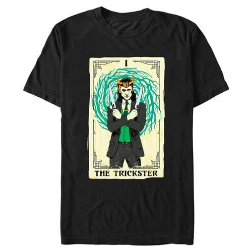 The Trickster Tarot T-Shirt / shop it <a href=https://www.hottopic.com/product/marvel-loki-the-trickster-tarot-t-shirt/16141080.html>here</a>