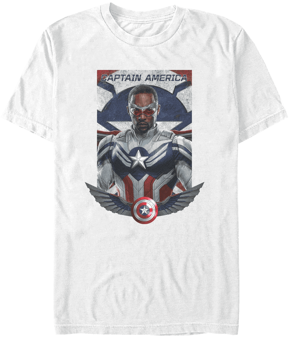 <a href=https://www.hottopic.com/product/marvel-the-falcon-and-the-winter-soldier-falcon-is-captain-america-t-shirt/15490561.html>Captain America In Flight T-Shirt</a> / Hot Topic