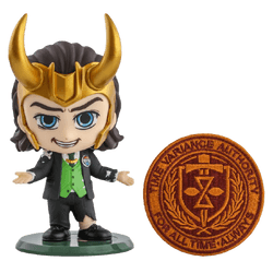 President Loki Cosbaby Bobble-Head by Hot Toys / shop it <a href=https://www.shopdisney.com/president-loki-cosbaby-bobble-head-by-hot-toys-461035691418.html>here</a>
