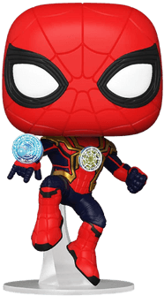 Spider-Man in Integrated Suit Funko Pop / shop it <a href=https://www.amazon.com/Funko-Pop-Marvel-Spider-Man-Integrated/dp/B08T5XCJ5L>here</a>