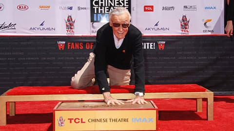 Image for Stan Lee Puts Handprints and Footprints in Cement at TCL Chinese Theatre IMAX Forecourt