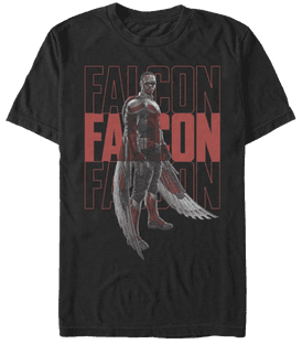 <a href=https://www.hottopic.com/product/marvel-the-falcon-and-the-winter-soldier-falcon-repeating-t-shirt/15222231.html>Falcon Repeating T-Shirt</a> / Hot Topic