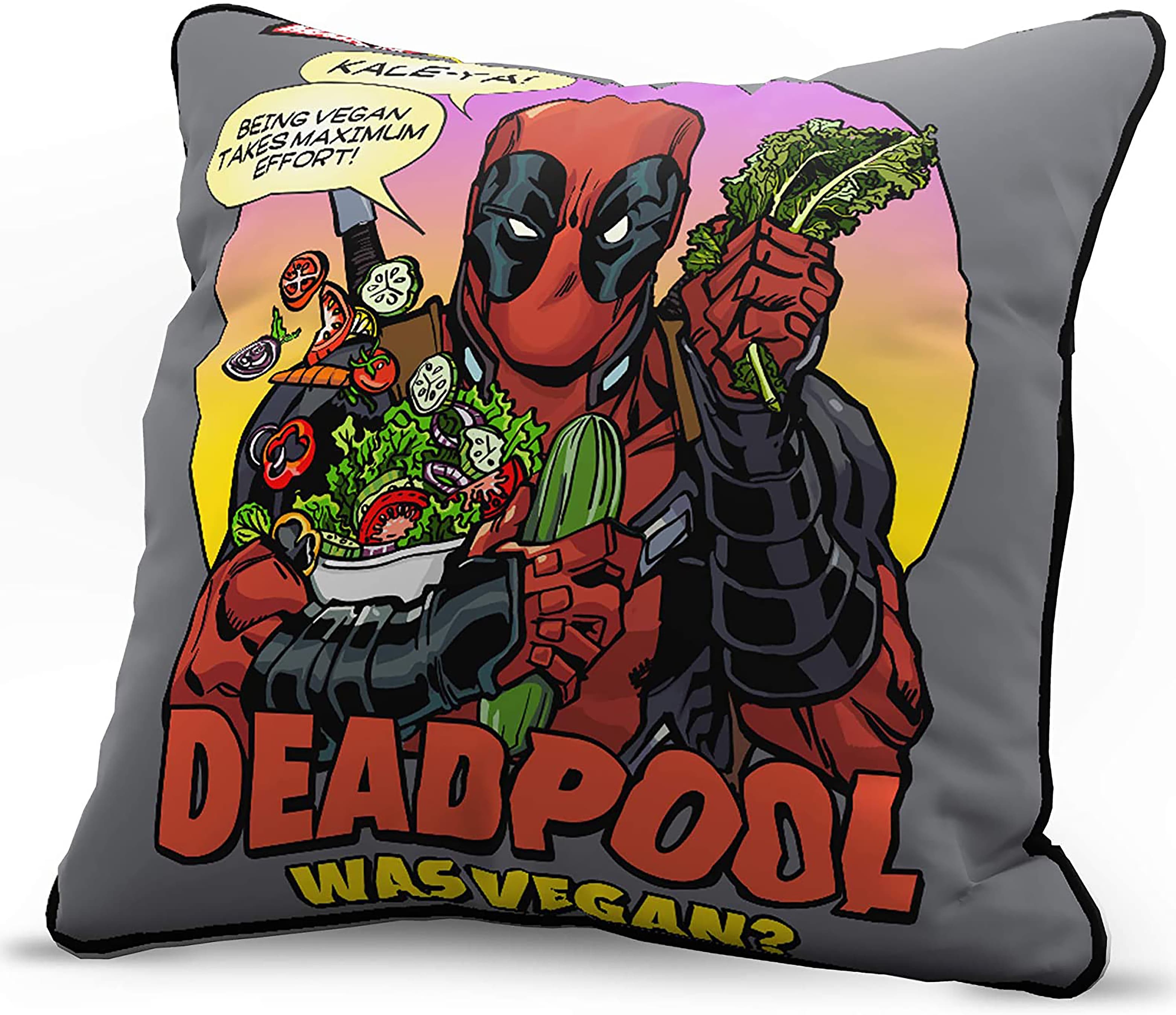 <a href="https://www.boxlunch.com/product/marvel-deadpool-vegan-pillow/13341958.html"> Deadpool Vegan Pillow</a> / BoxLunch