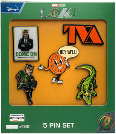 Loki Pin Set / shop it <a href=https://www.amazon.com/Marvel-Studios-Mischief-Metal-based-Exclusive/dp/B0979NHYFN>here</a>