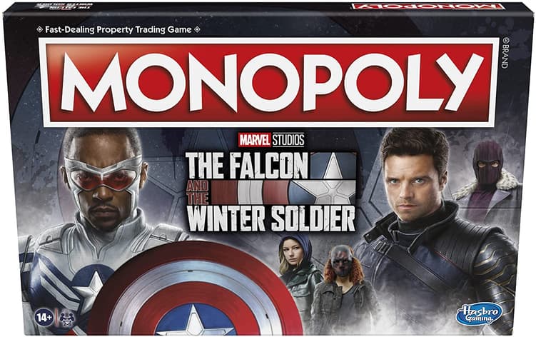 MONOPOLY: The Falcon and The Winter Soldier Edition / shop it <a href=https://www.amazon.com/Monopoly-Marvel-Studios-Soldier-Players/dp/B0933LCXV7>here</a>