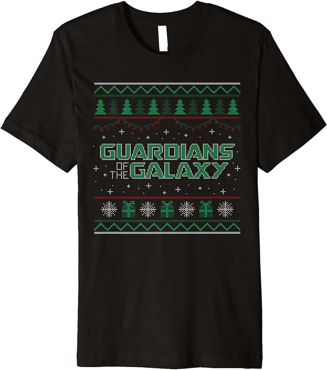 Holiday Special ugly t-shirt / shop it <a href=https://www.amazon.com/Marvel-Guardians-Galaxy-Holiday-Special/dp/B0BGYS11SV>here</a>