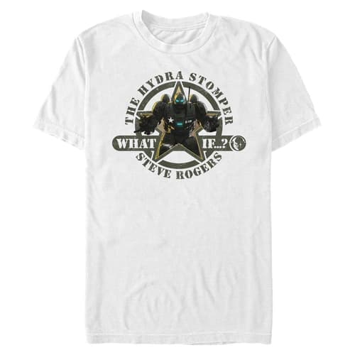 The Hydra Stomper - Steve Rogers T-Shirt  / shop it <a href=https://www.hottopic.com/product/marvel-what-if...-the-hydra-stomper-steve-rogers-t-shirt/16497187.html>here</a>