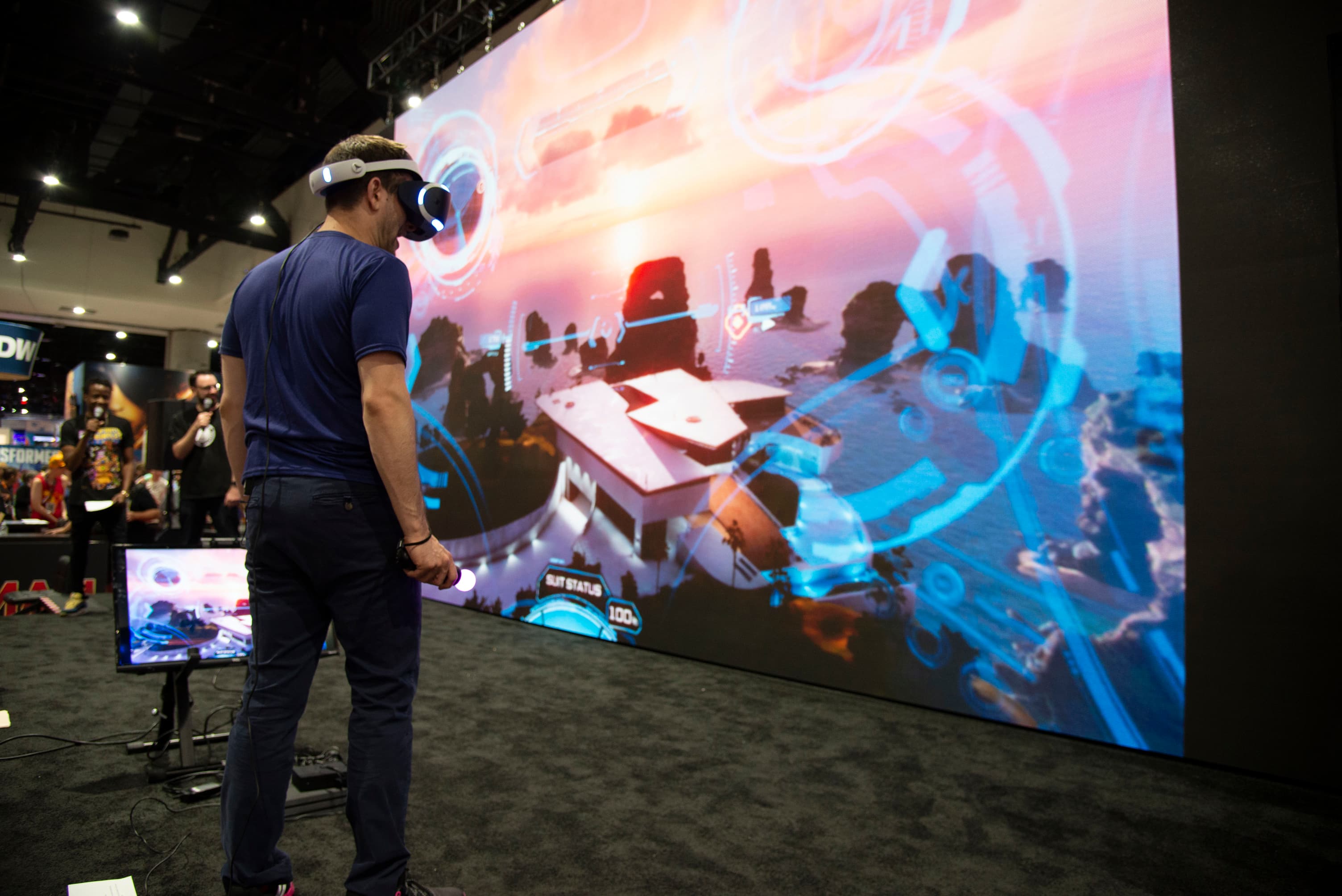 Marvel Let's Play host Josh Saleh tries out Marvel's Iron Man VR on stage at SDCC
