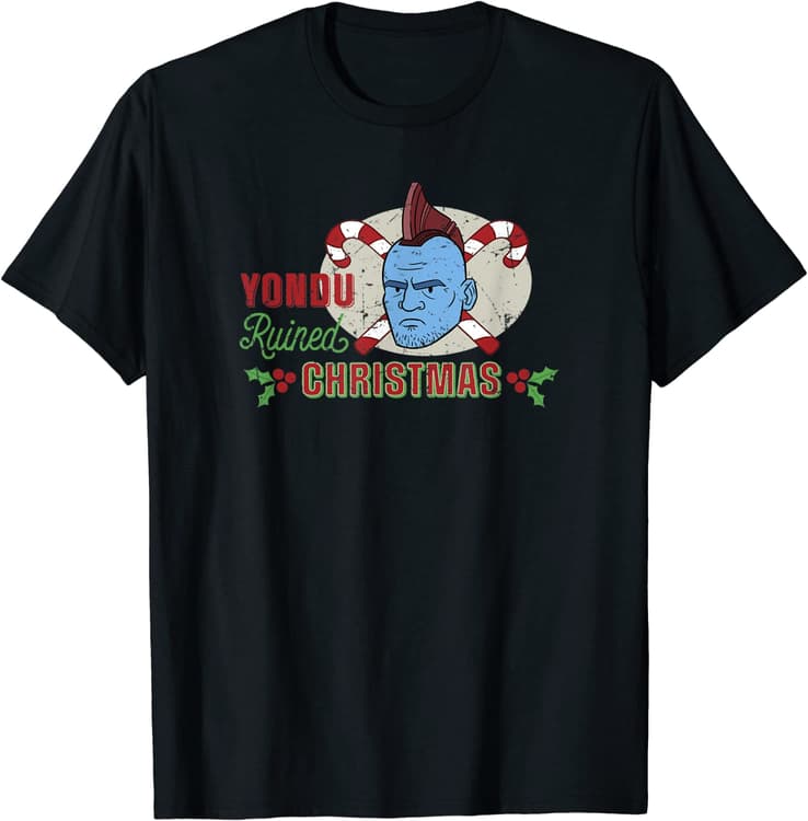 Yondu Ruined Christmas t-shirt / shop it <a href=https://www.amazon.com/Marvel-Guardians-Holiday-Special-T-Shirt/dp/B0BCD87QXZ>here</a>