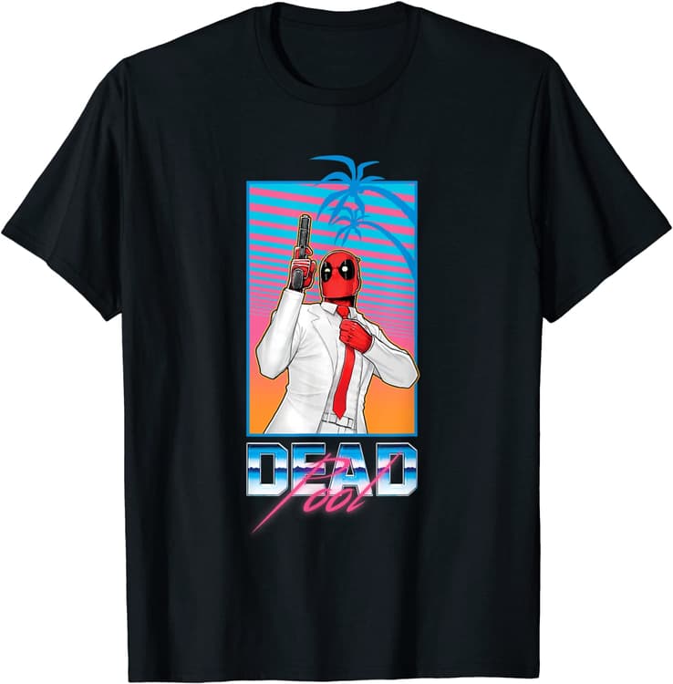 <a href=https://www.amazon.com/Marvel-Deadpool-Tropical-90s-T-Shirt/dp/B07WWPW6CD>Deadpool Tropical 90s T-Shirt</a> / Amazon
