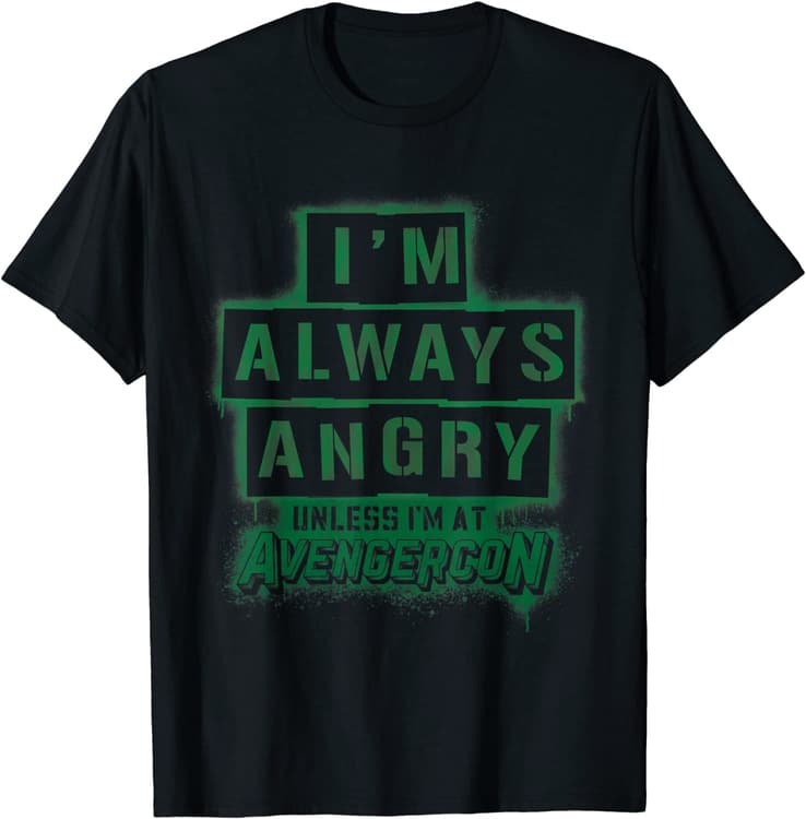 I’M ALWAYS ANGRY t-shirt / shop it <a href=https://www.amazon.com/Marvel-Jersey-Avengercon-Always-T-Shirt/dp/B09Z1KFDCH>here</a>