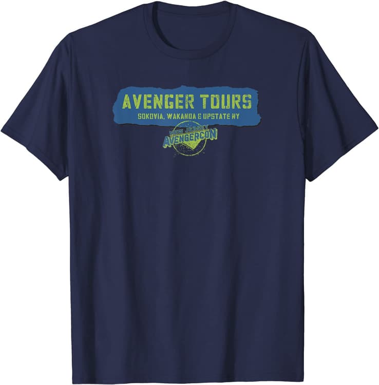 AVENGER TOURS t-shirt / shop it <a href=https://www.amazon.com/Marvel-Avenger-Tours-Avengercon-T-Shirt/dp/B09YT278WJ>here</a>