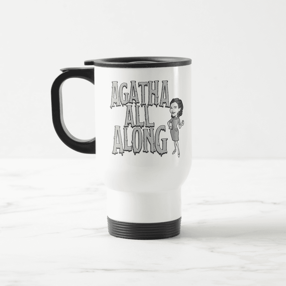 <a href=https://www.zazzle.com/agatha_all_along_travel_mug-168163836510718257>’Agatha All Along’ Travel Mug</a> / Zazzle