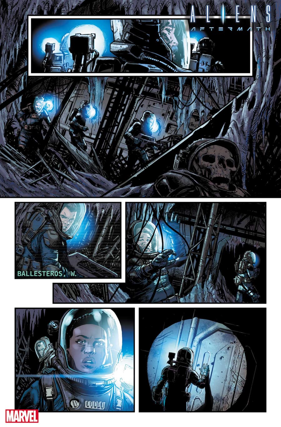 ALIENS: AFTERMATH #1 preview art by Dave Wachter with colors by Chris Sotomayor