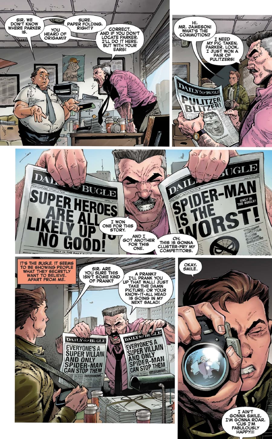A preview of “Spider-Man vs. Conspiriton” from AMAZING FANTASY (2022) #1000. Art by Ryan Stegman, JP Mayer, and Sonia Oback.