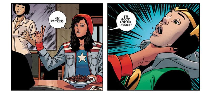 Marvel NOW! Point One (2012) #1 "Hey waitress...I'm good for the damages." America Chavez