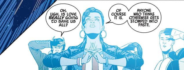 YOUNG AVENGERS (2013) #13 "Oh, ugh. Is love REALLY going to save us all?" Loki "Of course it is. Anyone who thinks otherwise gets stomped into paste." America Chavez