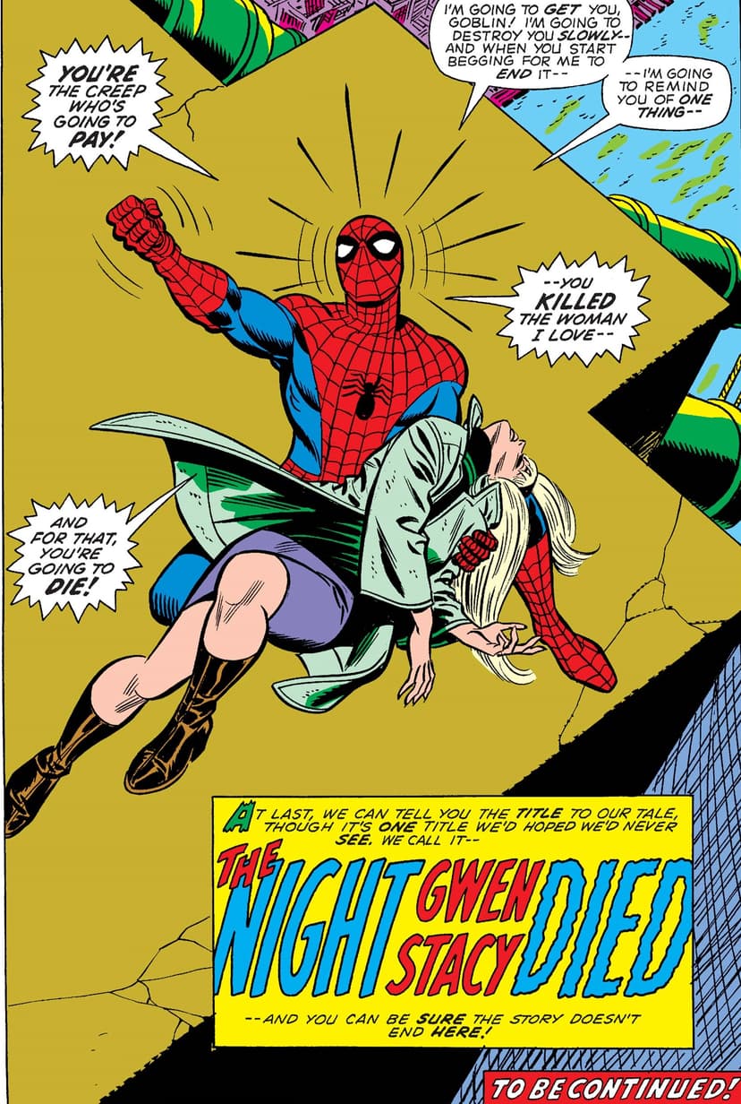 The death of Gwen Stacy in THE AMAZING SPIDER-MAN (1963) #121.
